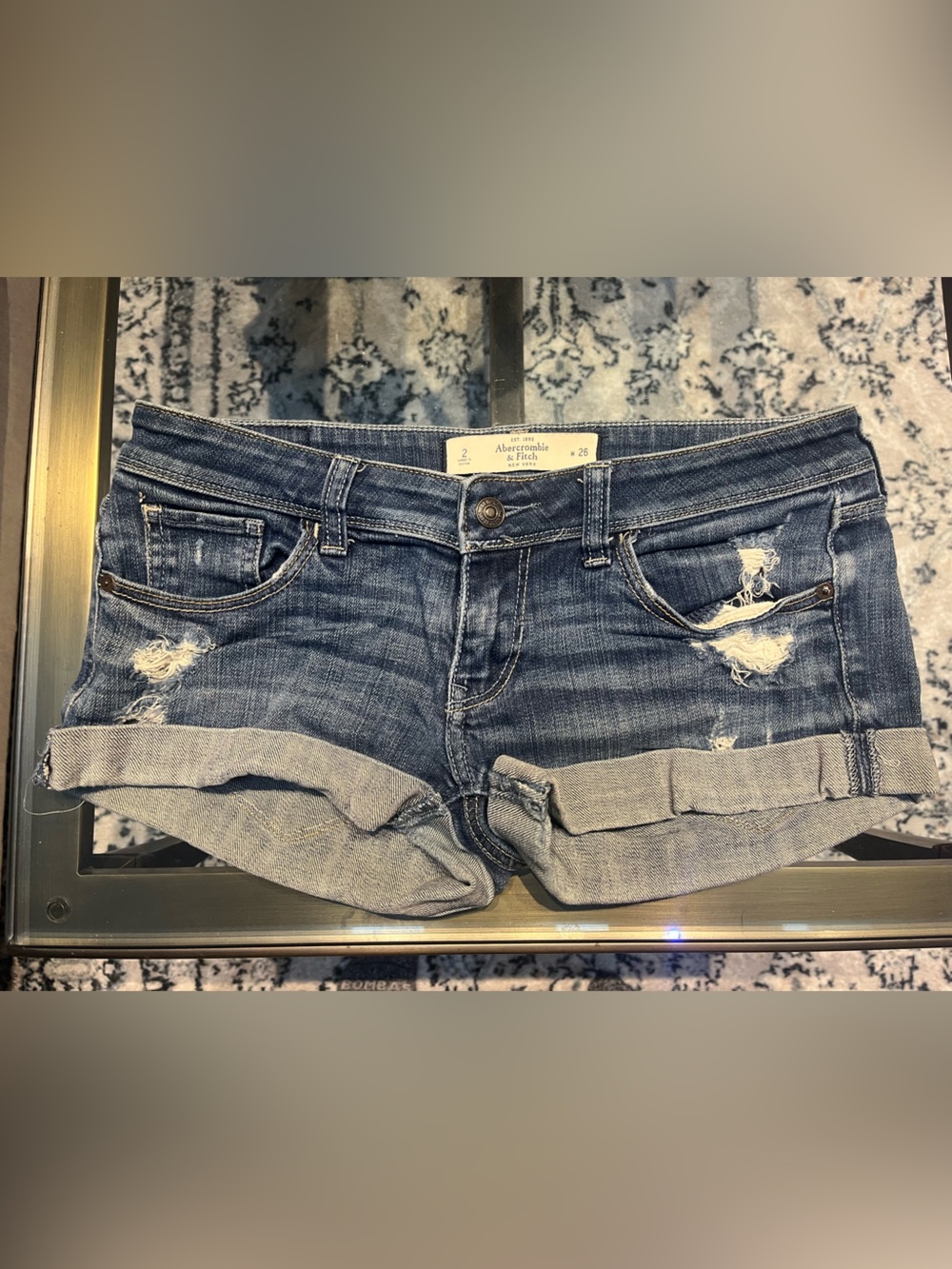 Abercrombie & Fitch Women's Rolled Cuff Distressed Denim Shorts - Dark Blue